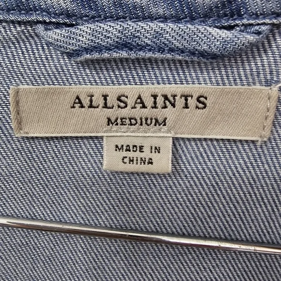 All Saints casual denim blue short sleeve v-neck shift dress size medium - Picture 12 of 12